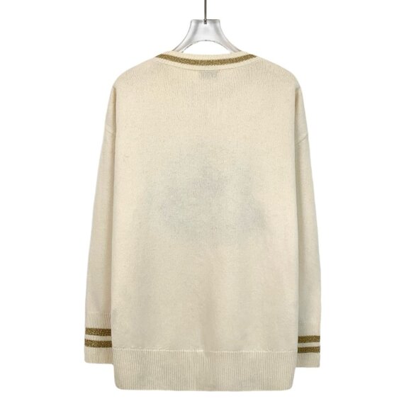 Moncler White Wool Crewneck Sweater With Gold Accents & Logo Embroidery S - Picture 2 of 8